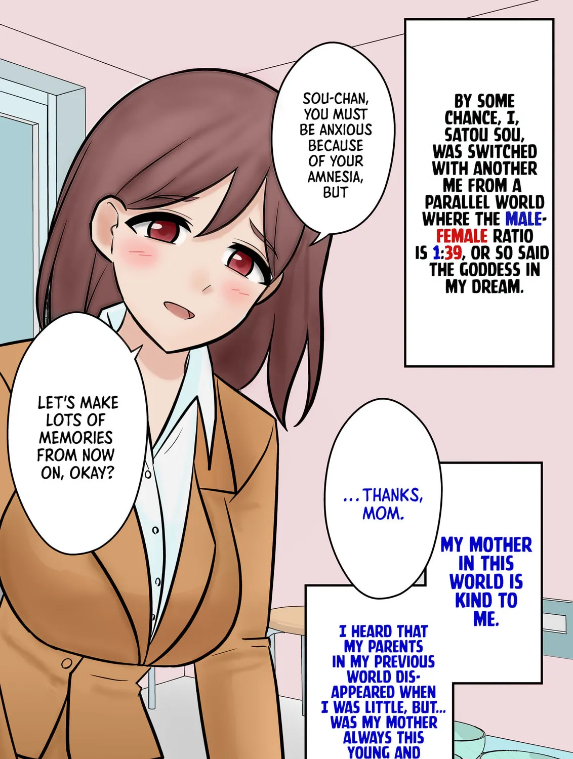 A Parallel World With a 1:39 Male to Female Ratio Is Unexpectedly Normal (Colored) Chapter 1 page 2 - 