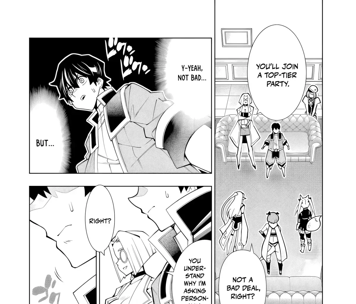 A perpetually F-rank, bottom-tier adventurer with the skill of "interpreter" teams up with the strongest, most beautiful girls of different races, blossoms his talent, and becomes unstoppable. Chapter 1.6 page 59 - 