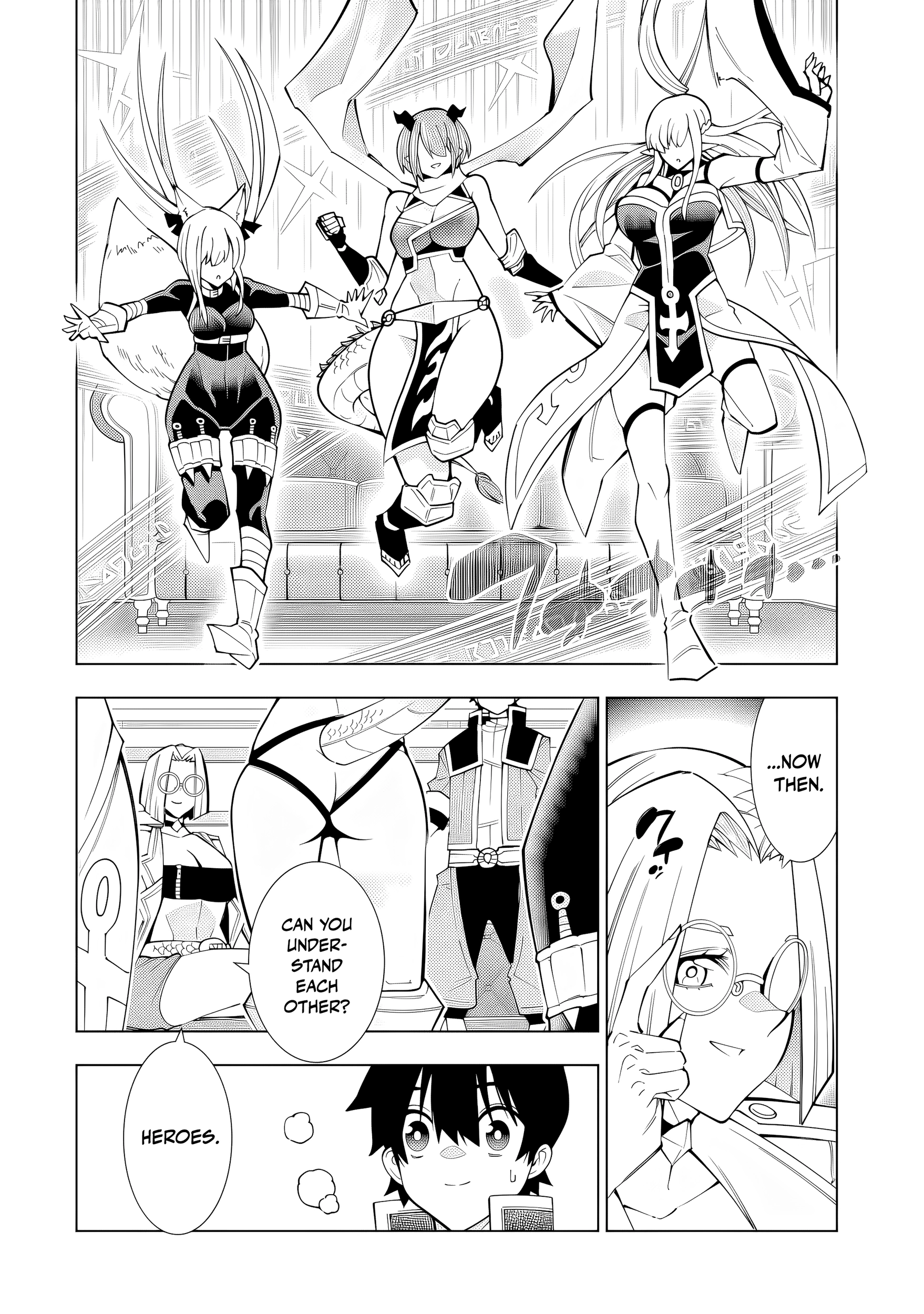 A perpetually F-rank, bottom-tier adventurer with the skill of "interpreter" teams up with the strongest, most beautiful girls of different races, blossoms his talent, and becomes unstoppable. Chapter 1 page 20 - 