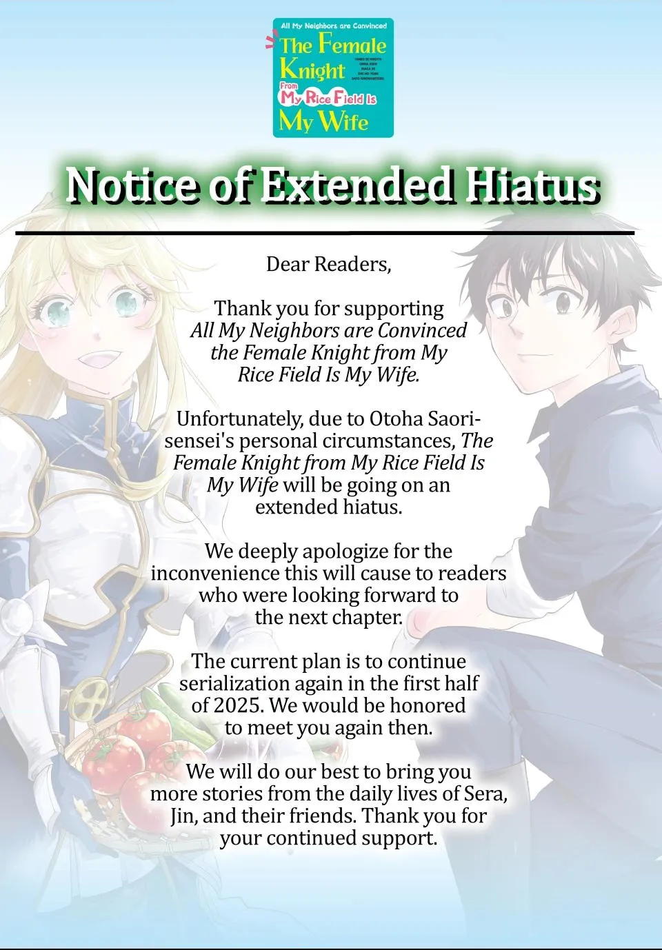 All My Neighbors are Convinced the Female Knight from My Rice Field Is My Wife Chapter 61.1 page 1 - 