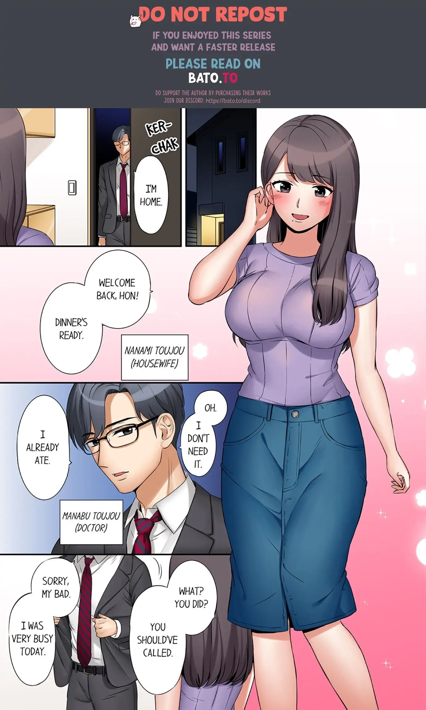 "Ato 3-kai wa Ikeru yo ne?" Otto no Kitaku Mae, Zetsurin Gitei ni Nando mo Hametaosareru Tsuma Chapter 1 page 1 - 