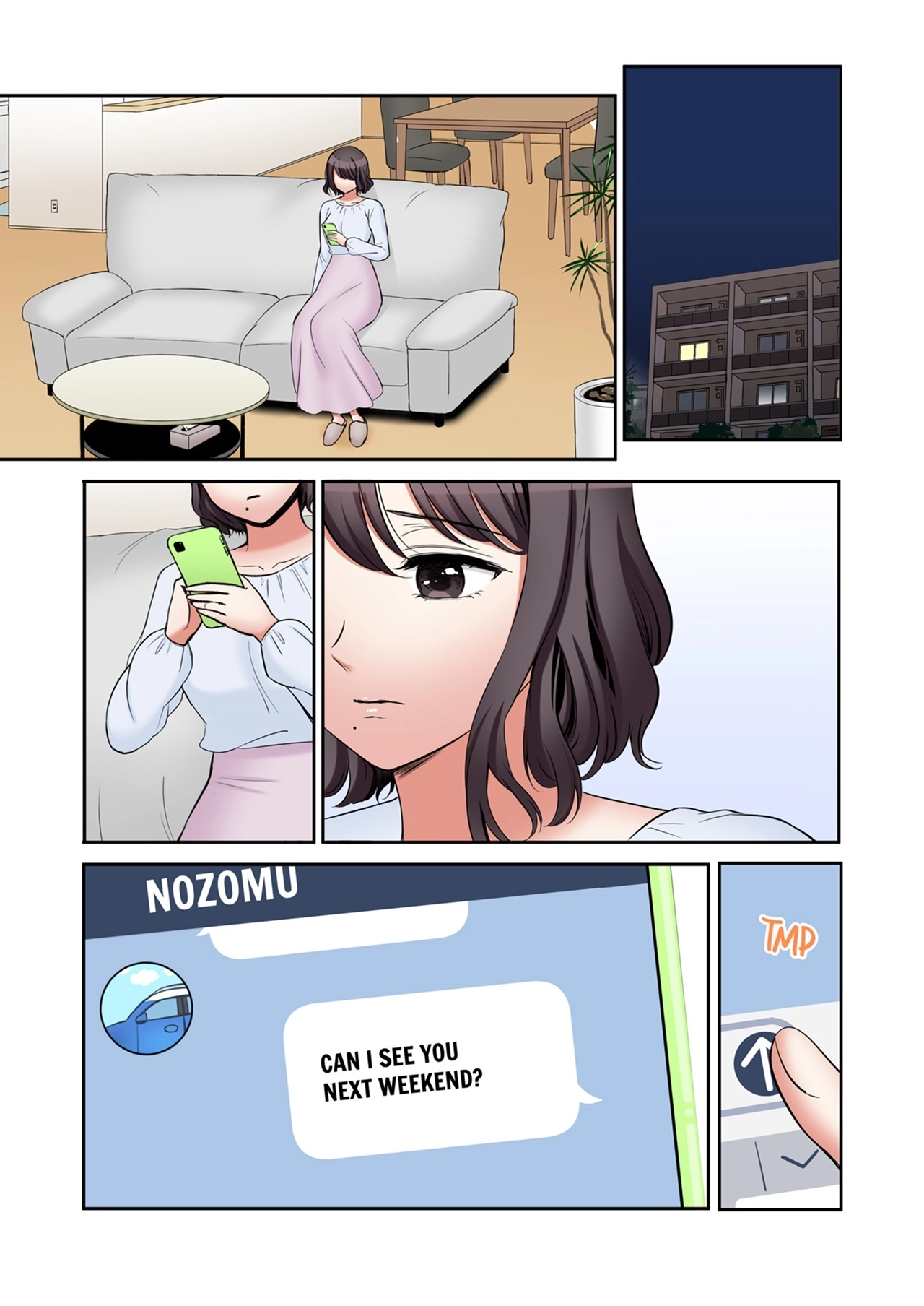 "Ato 3-kai wa Ikeru yo ne?" Otto no Kitaku Mae, Zetsurin Gitei ni Nando mo Hametaosareru Tsuma Chapter 167 page 1 - 
