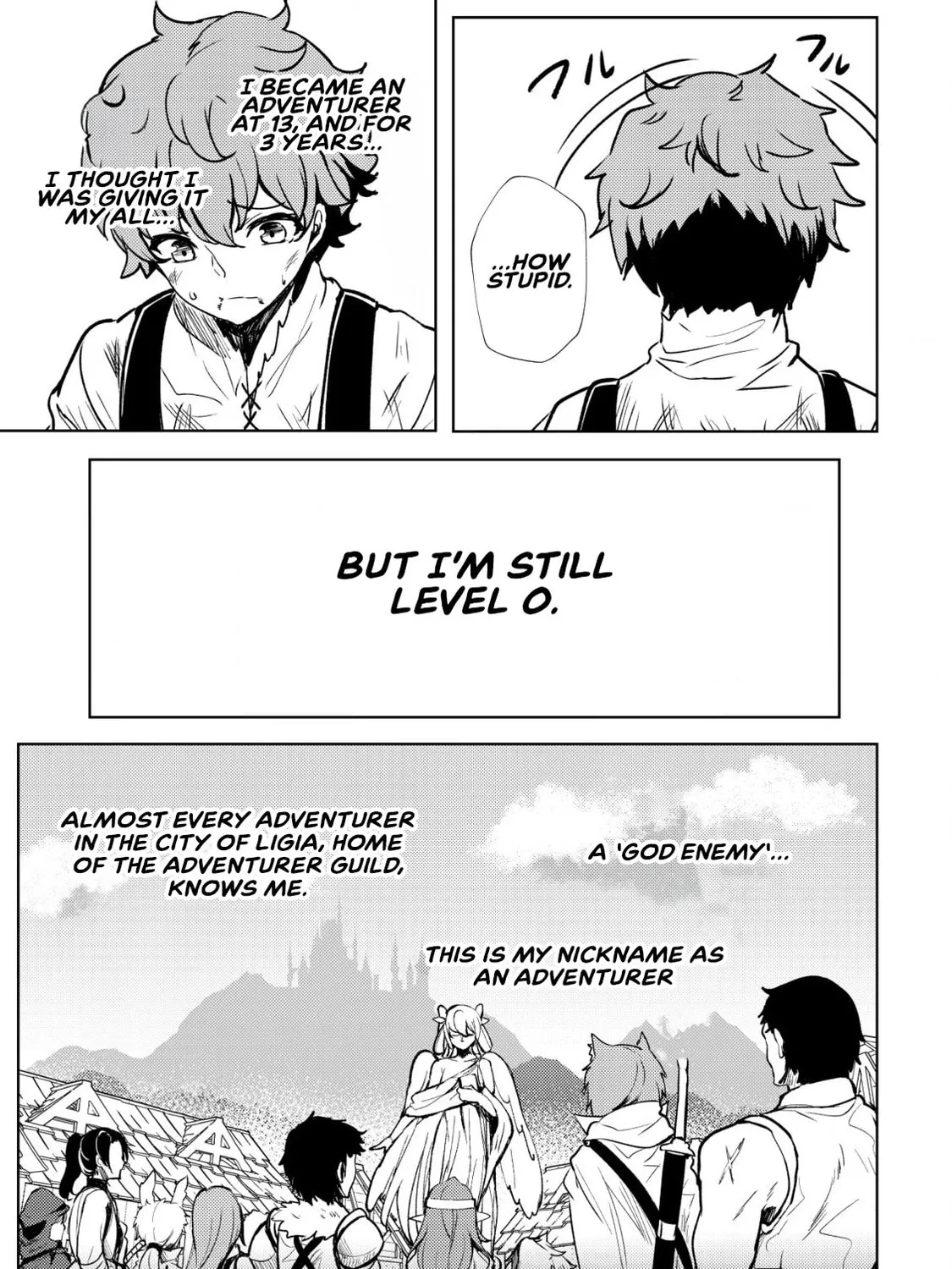 Dore dake Doryoku Shite mo Mannen Level 0 no Ore wa Tsuihou Sareta: Shin no Teki to Yobareta Shounen wa, Shachiku Megami to Deatte Saikyou no Chikara wo Te ni Ireru Chapter 1 page 57 - 