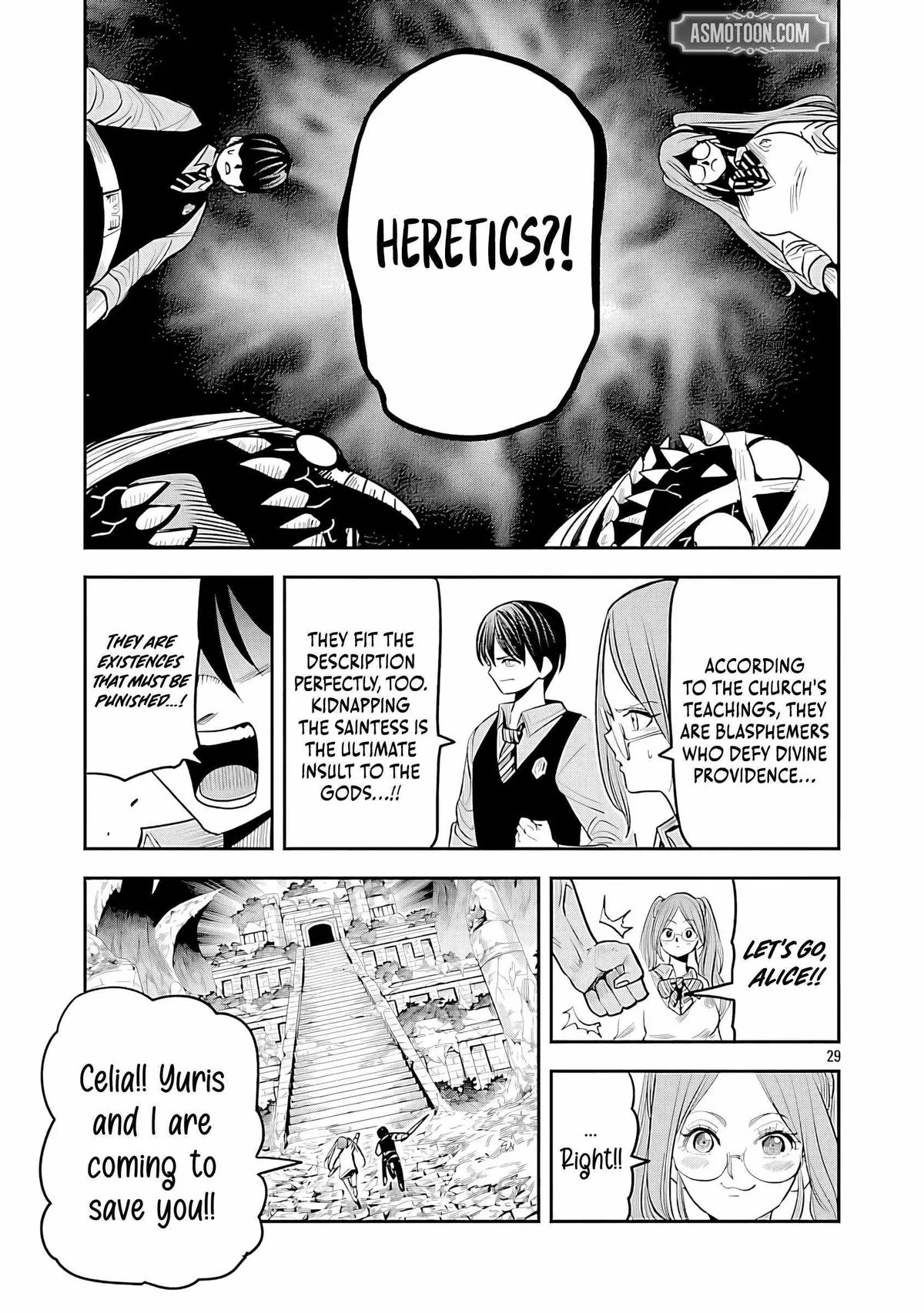 Hametsu Flag Kaihi no Tame Yamaoku e Hikikomotteita Saikyou no Akuyaku wa, Tasuketa Heroine ni Yotte Omotebutai e Tatasareru Chapter 16 page 34 - 