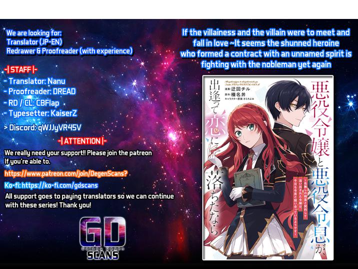 If the villainess and the villain were to meet and fall in love ~It seems the shunned heroine who formed a contract with an unnamed spirit is fighting with the nobleman yet again~ Chapter 6 page 2 - 