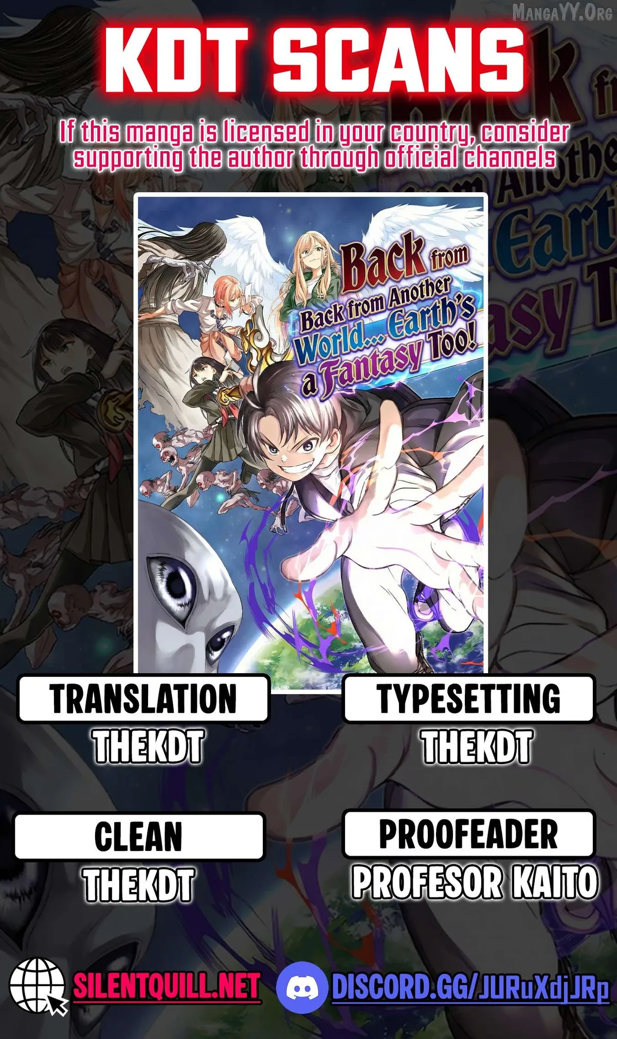 Isekai kara kikan shitara chikyuu mo kanari fantajiu deshita. Ato, makeheroin-domo kocchi minna. Chapter 10 page 1 - 
