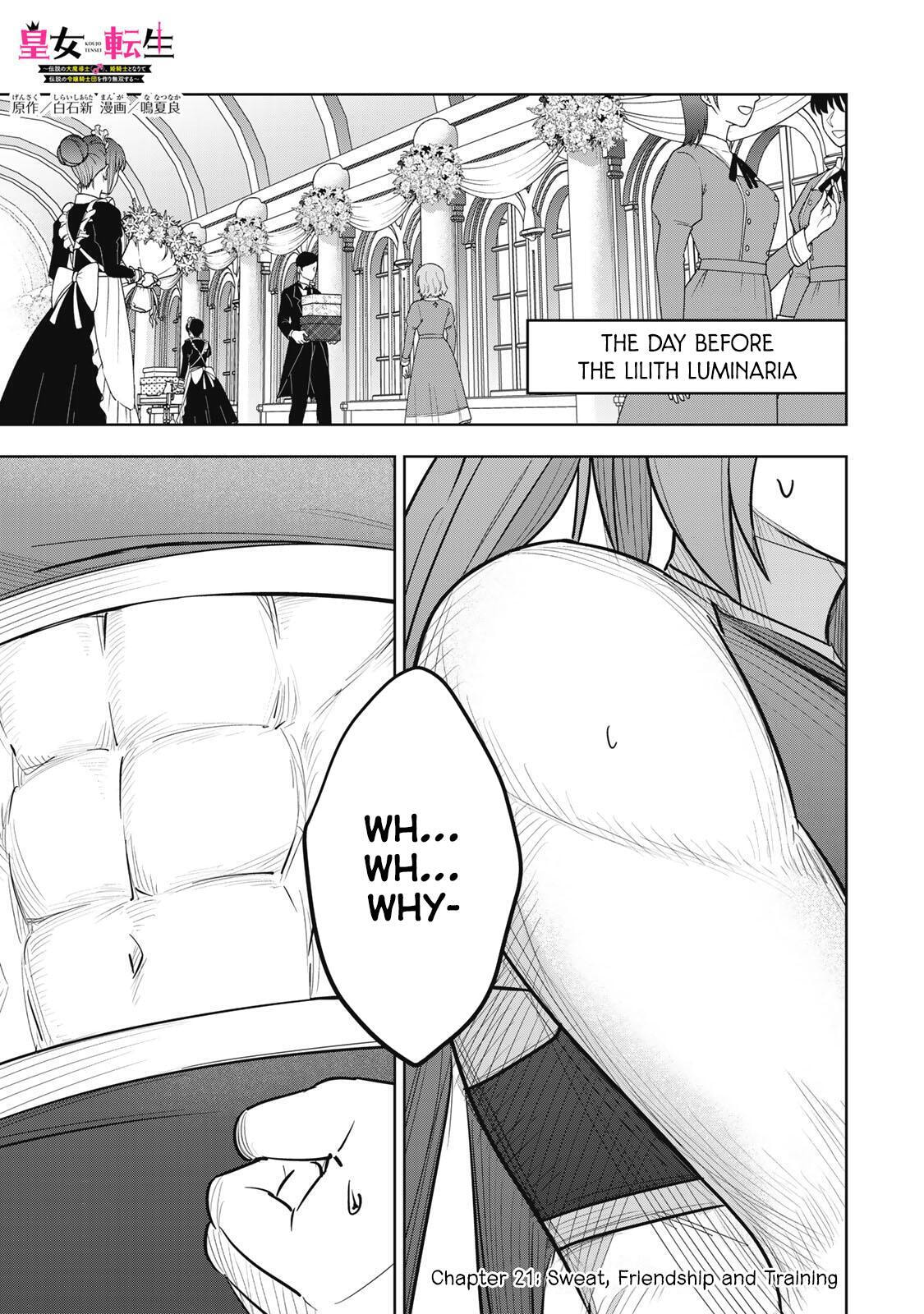 Koujo Tensei: Densetsu no Daimadoushi (♂), Hime Kishi to Narite Densetsu no Reijou Kishidan wo Tsukuri Musou suru Chapter 21 page 1 - 