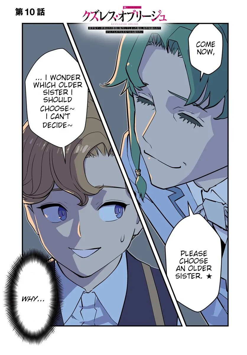 Kuzulesse Oblige: 18-kin Game Sekai no Kuzu Akuyaku ni Tensei Shiteshimatta Ore wa, Gensaku Chishiki no Chikara de Doushite mo Mob Jinsei wo Tsukami Toritai Chapter 10 page 1 - 