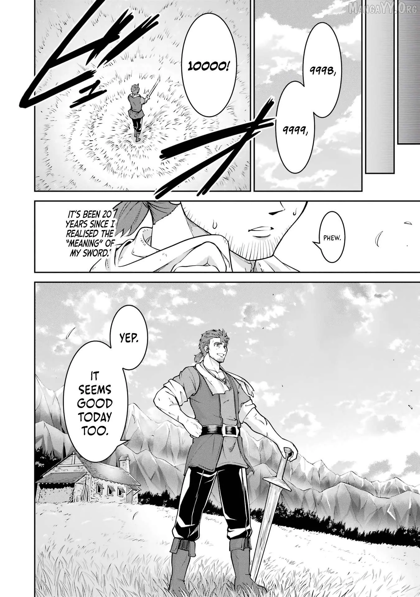 Ossan Boukensha no Okureta Eiyuu-tan  Kansha no Suburi o 1 nichi 1 man Kaishite itara, Kensei ga Deshi-iri Shigan ni Yatte Kita Chapter 1 page 55 - 