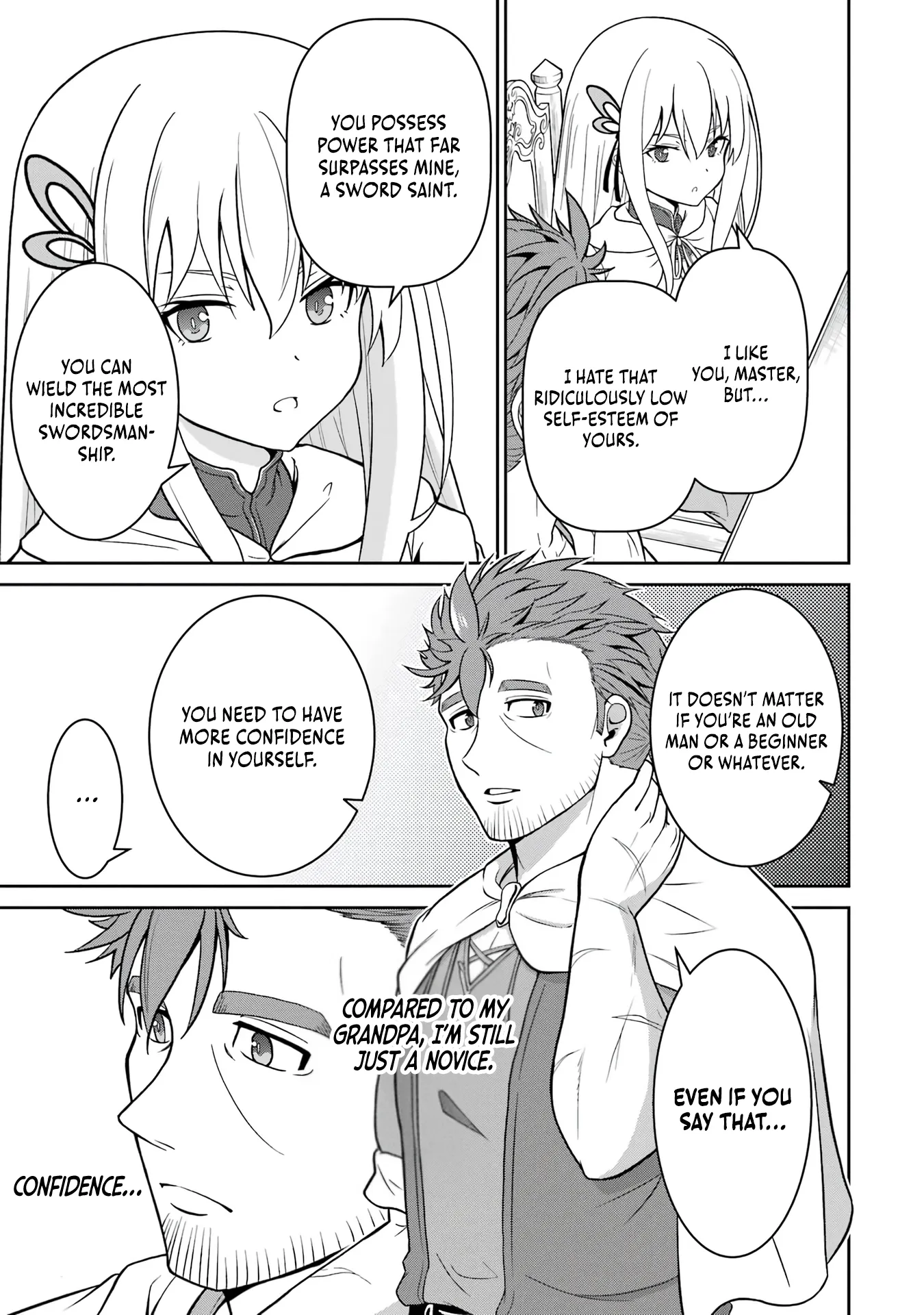 Ossan Boukensha no Okureta Eiyuu-tan  Kansha no Suburi o 1 nichi 1 man Kaishite itara, Kensei ga Deshi-iri Shigan ni Yatte Kita Chapter 3 page 43 - 