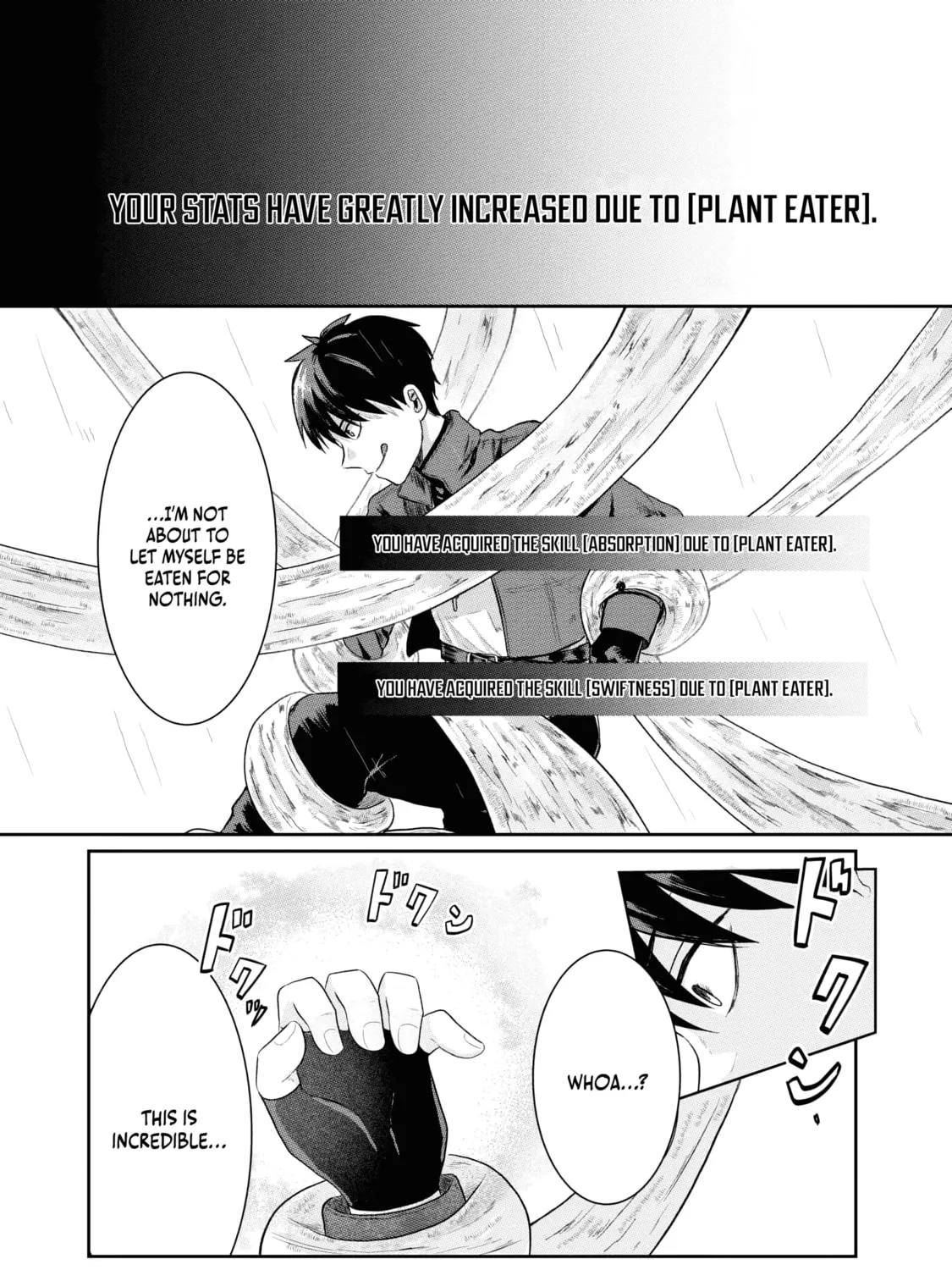 "Sono Hen no Kusa demo Kuttoke" to Tsuihou Sareta Munou Skill [Shokubutsugui] Mochi Tenseisha, Elf no Sato de Maboroshi no Shokubutsu o Tabete Musou Suru Chapter 1 page 42 - 
