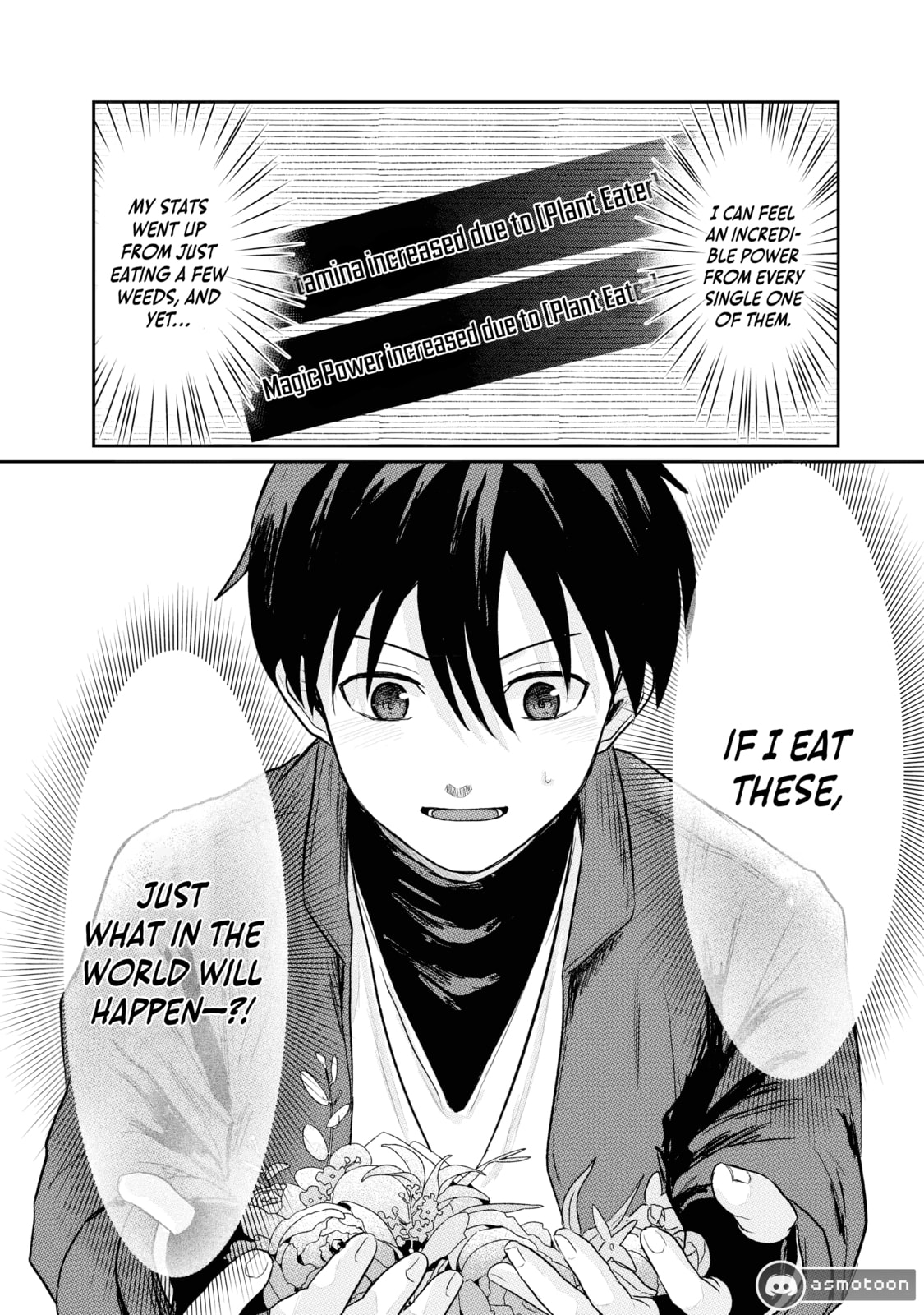 "Sono Hen no Kusa demo Kuttoke" to Tsuihou Sareta Munou Skill [Shokubutsugui] Mochi Tenseisha, Elf no Sato de Maboroshi no Shokubutsu o Tabete Musou Suru Chapter 4 page 17 - 