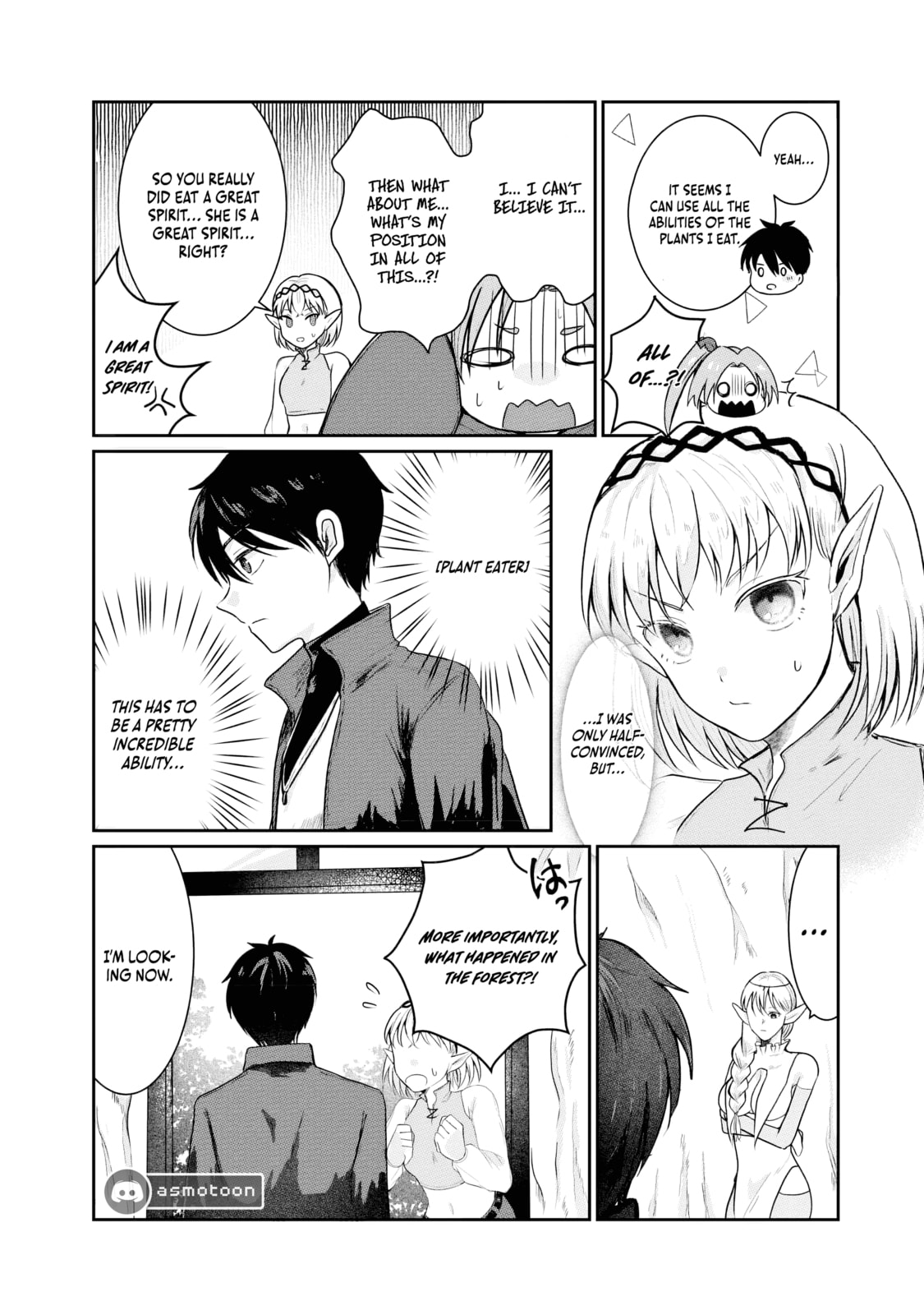 "Sono Hen no Kusa demo Kuttoke" to Tsuihou Sareta Munou Skill [Shokubutsugui] Mochi Tenseisha, Elf no Sato de Maboroshi no Shokubutsu o Tabete Musou Suru Chapter 4 page 6 - 