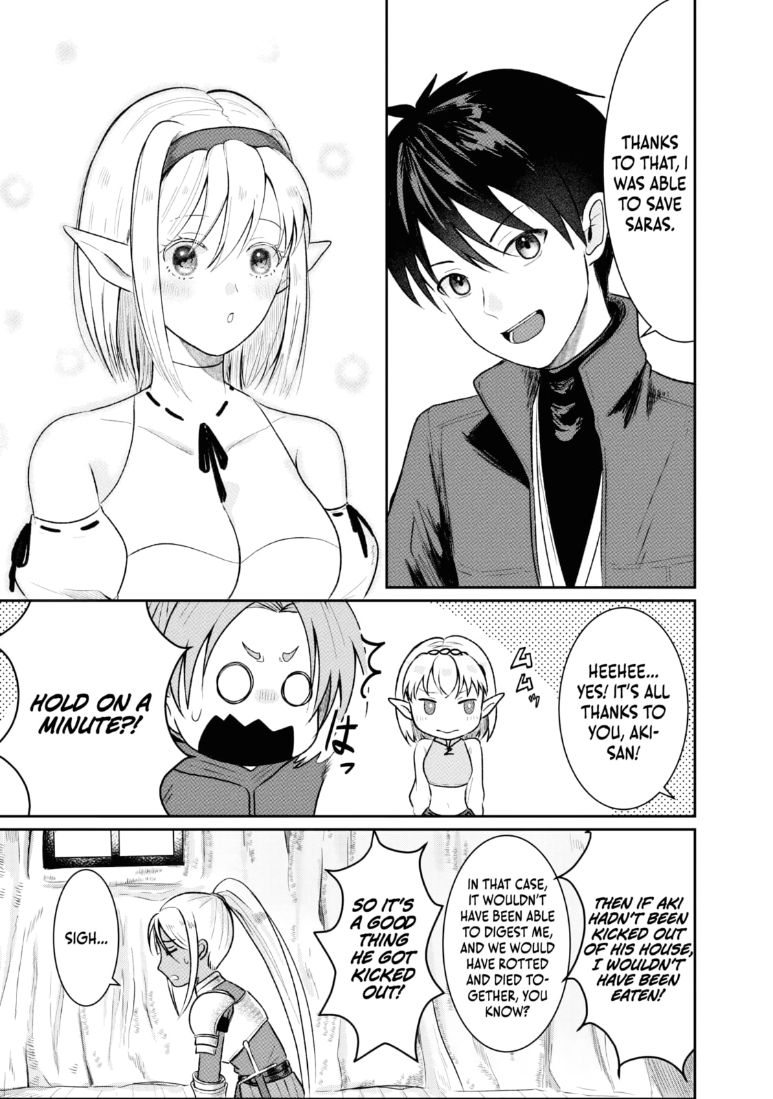 "Sono Hen no Kusa demo Kuttoke" to Tsuihou Sareta Munou Skill [Shokubutsugui] Mochi Tenseisha, Elf no Sato de Maboroshi no Shokubutsu o Tabete Musou Suru Chapter 7 page 4 - 