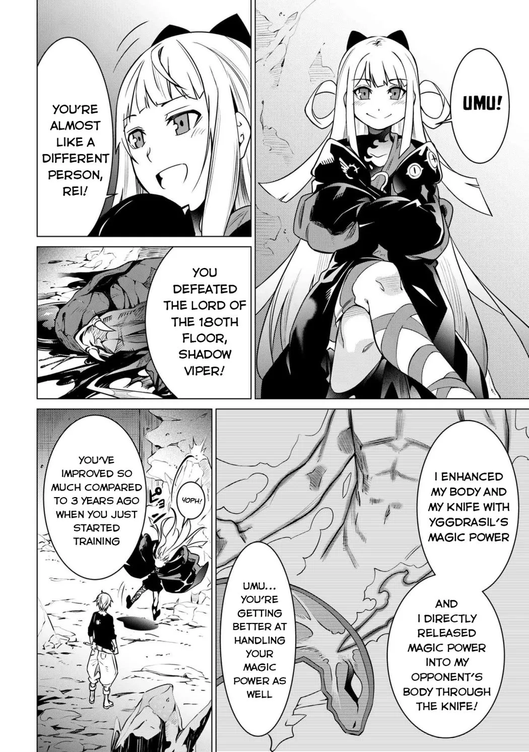SSS RANK DUNGEON DE KNIFE ICHIHON TEWATASARE TSUIHOU SARETA HAKUMA DOUSHI: YGGDRASIL NO NOROI NIYORI JAKUTEN DEARU MARYOKU FUSOKU O KOKUFUKUSHI SEKAI SAIKYOU E TO ITARU Chapter 2.2 page 9 - 